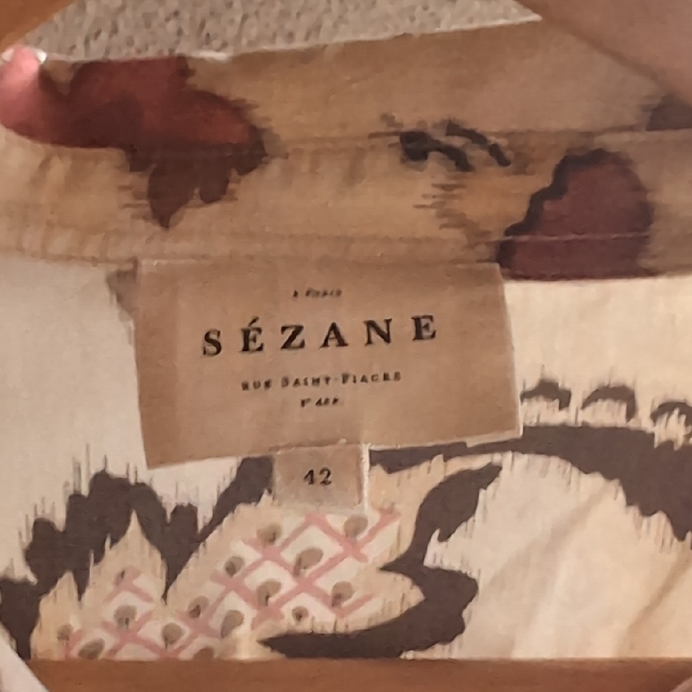 NWOT SEZANE PIERRO SHIRT Merveille Print Silk Cotton Pink Brown 42 (US 10-10) - Picture 7 of 10